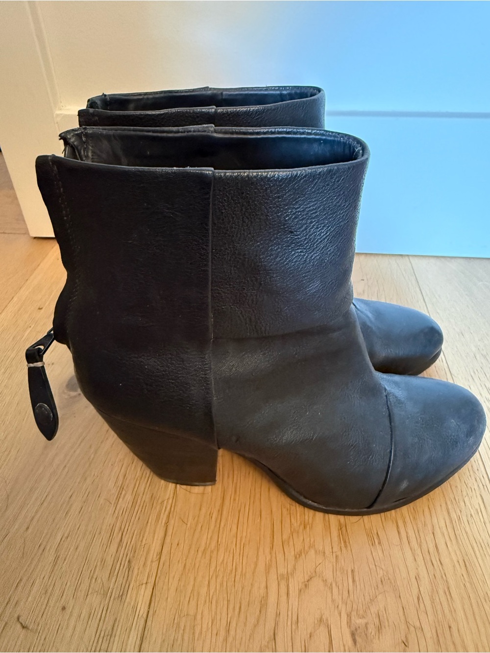 rag & bone Black Leather Ankle Booties with Block Heel